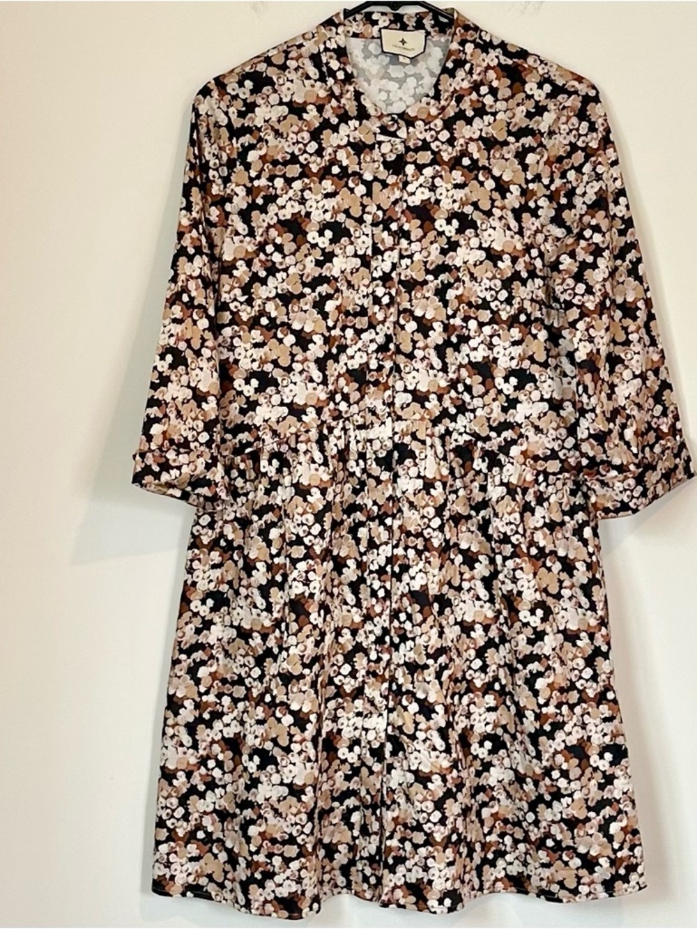Tuckernuck Woodrose Royal Shirt Dress Brown and Cream Floral Button-Front - S - Picture 2 of 8